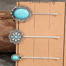 Load image into Gallery viewer, 3 PCS/Set Artificial Turquoise Hair Pins Ti Amo I love you
