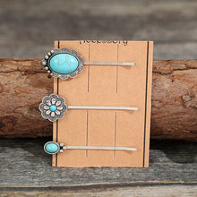 Load image into Gallery viewer, 3 PCS/Set Artificial Turquoise Hair Pins Ti Amo I love you
