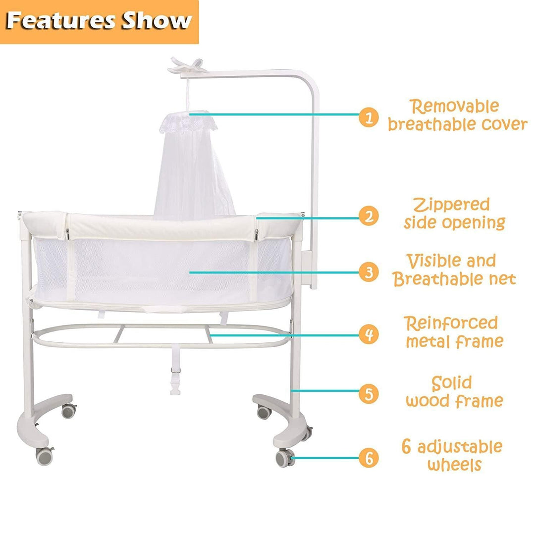 3 in 1 Baby Bedside Sleeper Bassinet Crib w/ Soft Skin-Friendly Mattress and Solid Wood and Metal Fr Ti Amo I love you