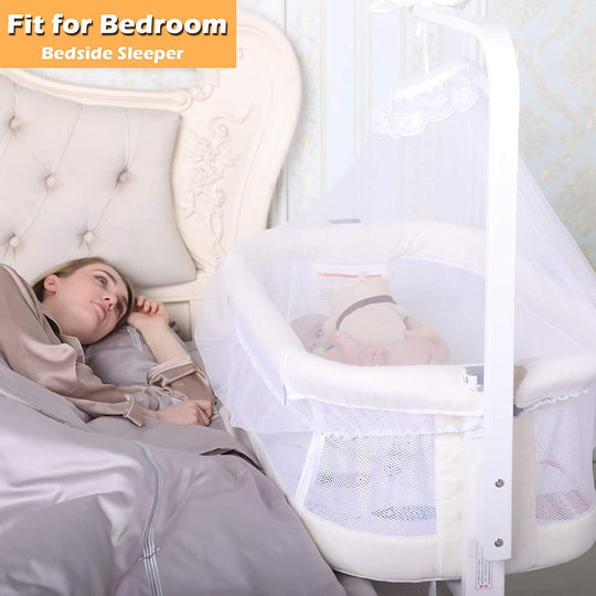 3 in 1 Baby Bedside Sleeper Bassinet Crib w/ Soft Skin-Friendly Mattress and Solid Wood and Metal Fr Ti Amo I love you