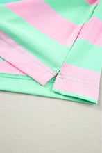 Load image into Gallery viewer, Pink Stripe Colorblock Cuffed Sleeve Loose Tee
