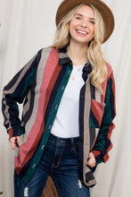 Load image into Gallery viewer, Plus Cozy Stripe Button Sown Shacket
