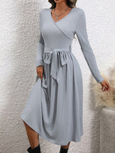 Load image into Gallery viewer, Surplice Tie Waist Long Sleeve Midi Dress
