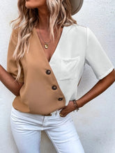 Load image into Gallery viewer, Decorative Button Surplice Short Sleeve Blouse
