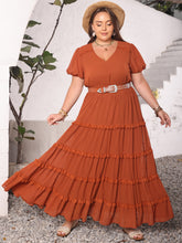 Load image into Gallery viewer, Plus Size Ruched Lace Detail V-Neck Short Sleeve Dress
