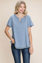 Load image into Gallery viewer, Cotton Bleu by Nu Lab Slit Striped Notched Short Sleeve T-Shirt
