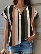 Load image into Gallery viewer, Striped Notched Short Sleeve Blouse
