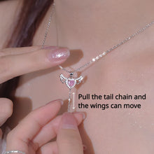 Load image into Gallery viewer, Womens Moving Cupid Heart Angel Wings Tassel Necklace With Crystal Clavicle Chain
