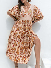 Load image into Gallery viewer, Plus Size Printed Tie Neck Half Sleeve Midi Dress
