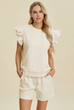 Load image into Gallery viewer, Double Take Full Size Texture Round Neck Ruffle Sleeve Top and Shorts Set
