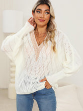 Load image into Gallery viewer, Lace Detail V-Neck Long Sleeve Sweater
