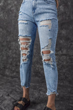 Load image into Gallery viewer, Sky Blue Acid Wash Distressed Slim Fit Jeans
