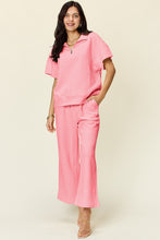 Load image into Gallery viewer, Double Take Full Size Texture Half Zip Short Sleeve Top and Pants Set
