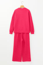 Load image into Gallery viewer, Strawberry Pink Checkered Textured Split Pullover Top and Pants Set
