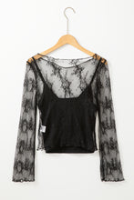 Load image into Gallery viewer, Black Lace Mesh Crochet Splicing Slim Fit Long Sleeve Blouse
