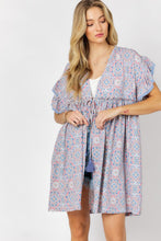 Load image into Gallery viewer, Printed Short Sleeve Ruffle Kimono
