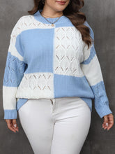 Load image into Gallery viewer, Plus Size Openwork Color Block Long Sleeve Sweater
