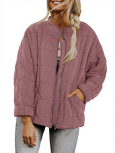 Load image into Gallery viewer, Womens Winter Zip-up Stand Collar Solid Color Plaid Long Sleeved Jacket with Pockets
