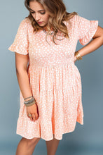 Load image into Gallery viewer, Plus Size Printed Round Neck Flounce Sleeve Mini Dress
