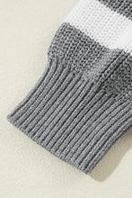 Load image into Gallery viewer, Gray Stripe Geometric Textured Drop Shoulder Sweater
