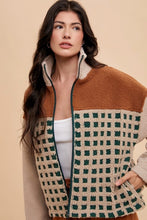 Load image into Gallery viewer, Annie Wear Plaid Zip Up Drop Shoulder Sherpa Jacket
