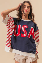 Load image into Gallery viewer, BiBi USA Letter Patchwork Contrast Short Sleeve T-Shirt
