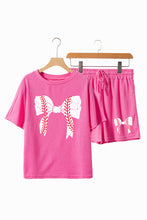 Load image into Gallery viewer, Rose Red Textured Baseball Bowknot Graphic Tee and Shorts Set
