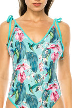 Load image into Gallery viewer, One Piece Bathing Suit Floral Print Shoulder Tie Swimsuit
