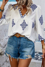 Load image into Gallery viewer, White Boho Geometric Print V Neck Bracelet Sleeve Plus Size Blouse
