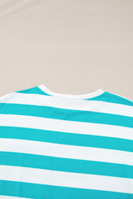 Load image into Gallery viewer, Blue Stripe Contrast Patch Pocket Drop Sleeve T Shirt
