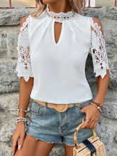 Load image into Gallery viewer, Lace Mock Neck Cold Shoulder Blouse
