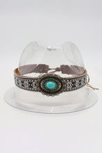 Load image into Gallery viewer, Light Blue Western Pattern Turquoise Decor Lace-up PU Leather Hat Band
