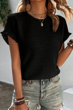 Load image into Gallery viewer, Black Solid Textured Ruffled Short Sleeve Blouse
