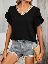 Load image into Gallery viewer, Ruffled V-Neck Short Sleeve Blouse
