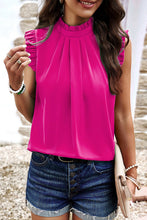 Load image into Gallery viewer, Bright Pink Pleated Mock Neck Frilled Trim Sleeveless Top
