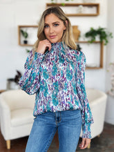 Load image into Gallery viewer, Double Take Full Size Printed Smocked Long Sleeve Blouse
