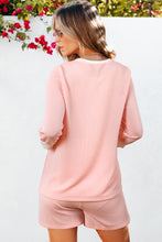 Load image into Gallery viewer, Pink Corded Colorblock Long Sleeve Top and Shorts Set
