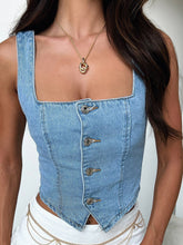 Load image into Gallery viewer, Smocked Square Neck Denim Top
