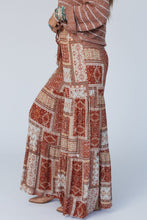 Load image into Gallery viewer, Brown Boho Aztec Print Tiered Palazzo Pants
