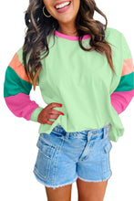 Load image into Gallery viewer, Green Colorblock Patchwork Long Sleeve Loose Top
