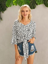 Load image into Gallery viewer, Tied Printed Button Up V-Neck Blouse
