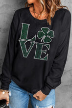 Load image into Gallery viewer, LOVE Rhinestone Clover Round Neck Sweatshirt
