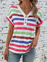 Load image into Gallery viewer, Striped V-Neck Short Sleeve T-Shirt
