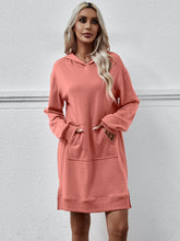 Load image into Gallery viewer, Slit Long Sleeve Hooded Dress with Pocket
