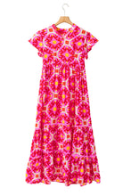 Load image into Gallery viewer, Strawbeery Pink Geo Print V-neck Maxi Dress
