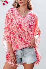 Load image into Gallery viewer, Pink Boho Floral V Neck Kimono Style Blouse
