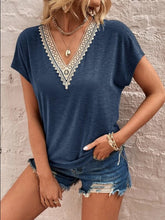 Load image into Gallery viewer, Full Size Lace Detail V-Neck Short Sleeve T-Shirt
