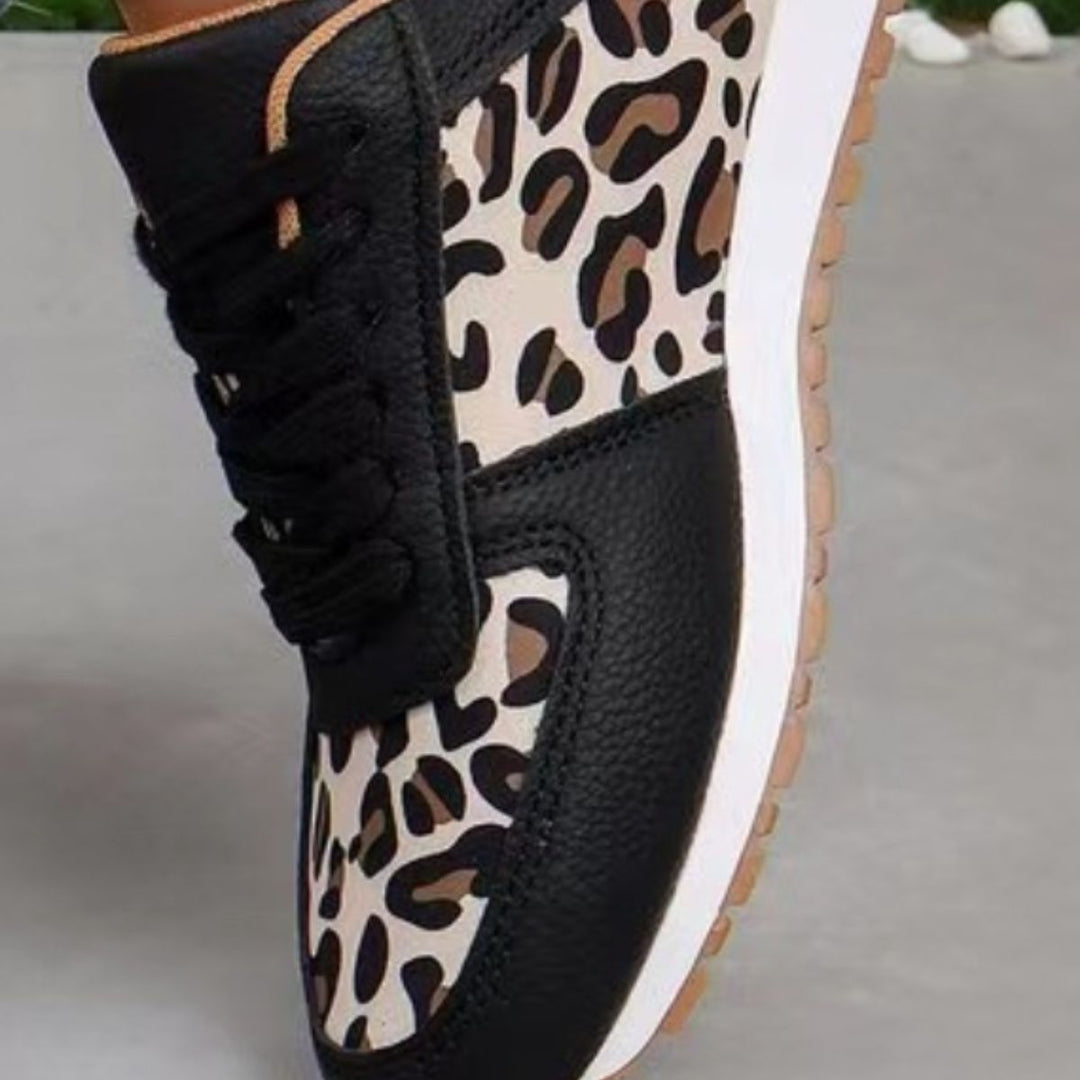 Tied Printed PU Leather Athletic Sneakers