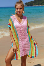 Load image into Gallery viewer, Openwork Striped Slit Knit Cover Up
