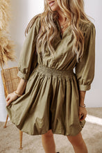 Load image into Gallery viewer, Guacamole Green Collared V Neck Smocked High Waist Mini Dress
